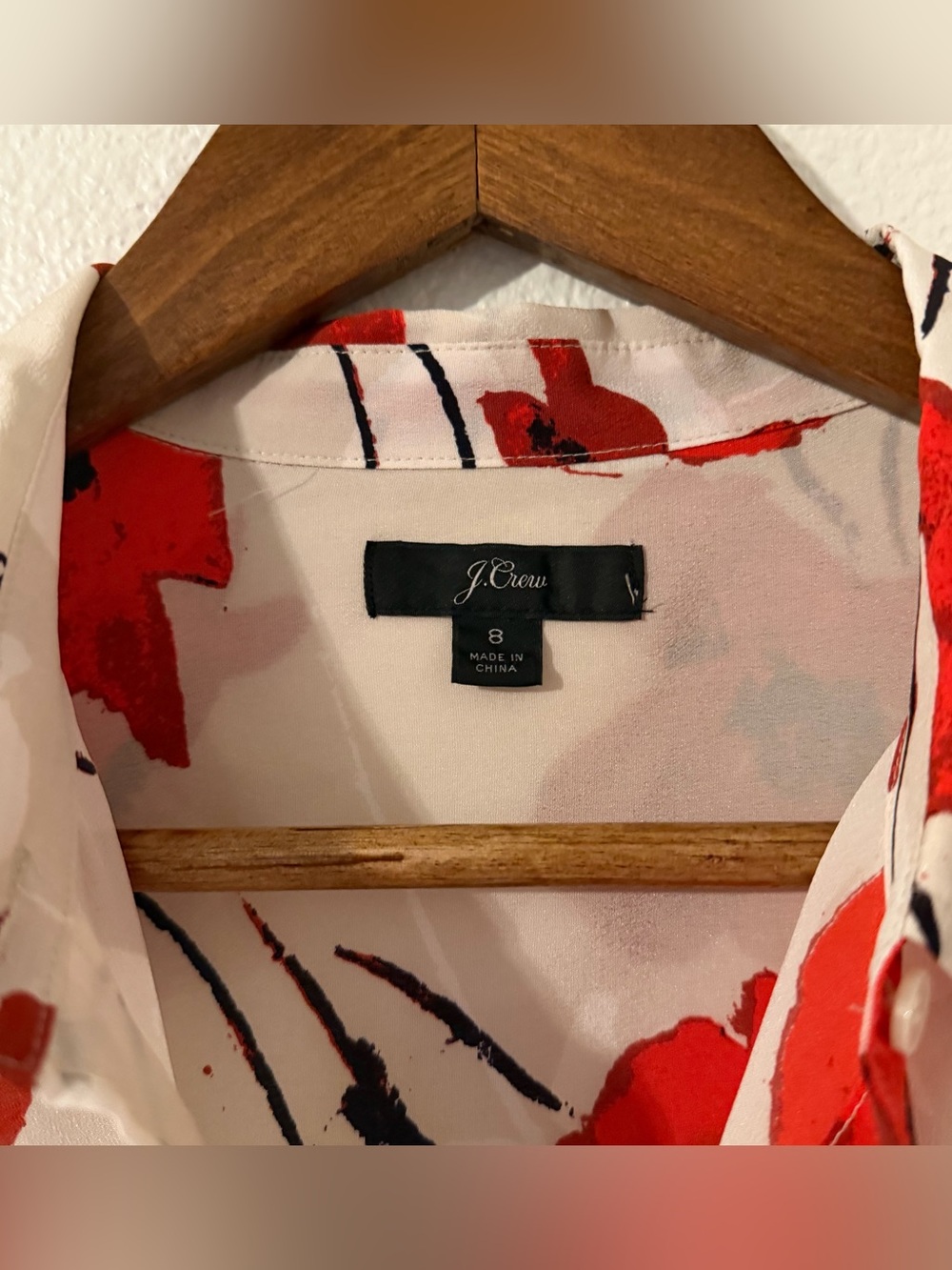 J Crew Silk Chiffon Poppy Print Button Up Long Sleeve Blouse Size 8 - Picture 2 of 10